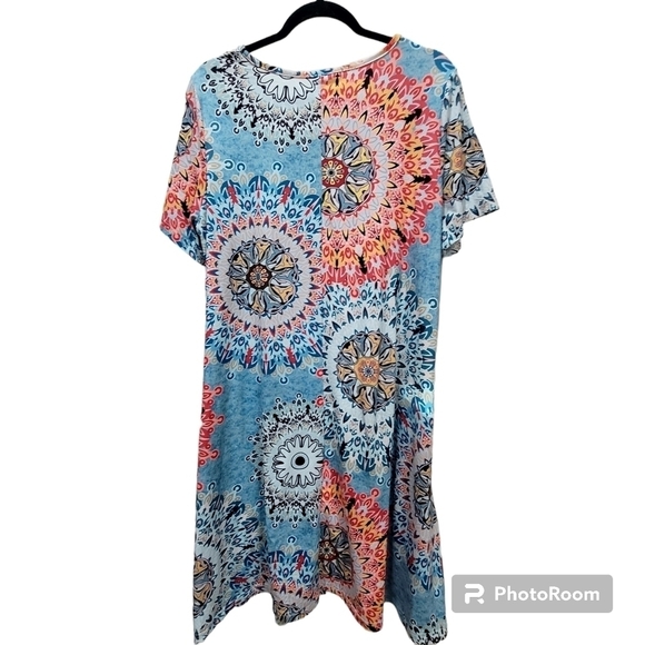 CHERFL XL Colorful Geometric Loungewear Pajama Dress Midi Boho Comfy - Picture 2 of 10